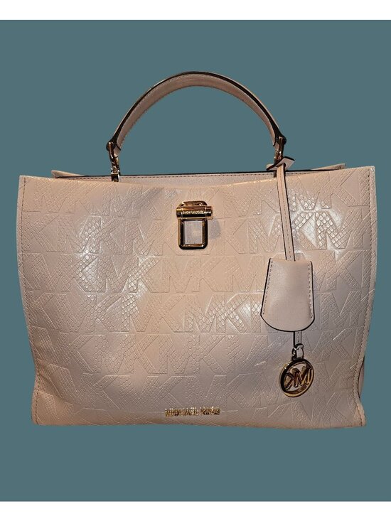 Michael Kors Handbags - Michael Kors Penelope Pink Snake Embossed Texture Satchel Top Handle Bag